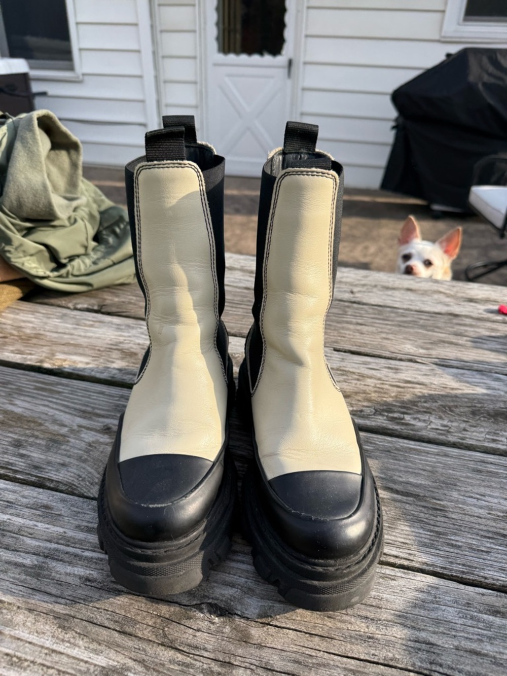 Ganni Cream and Black Platform Chelsea Boots - sz 36